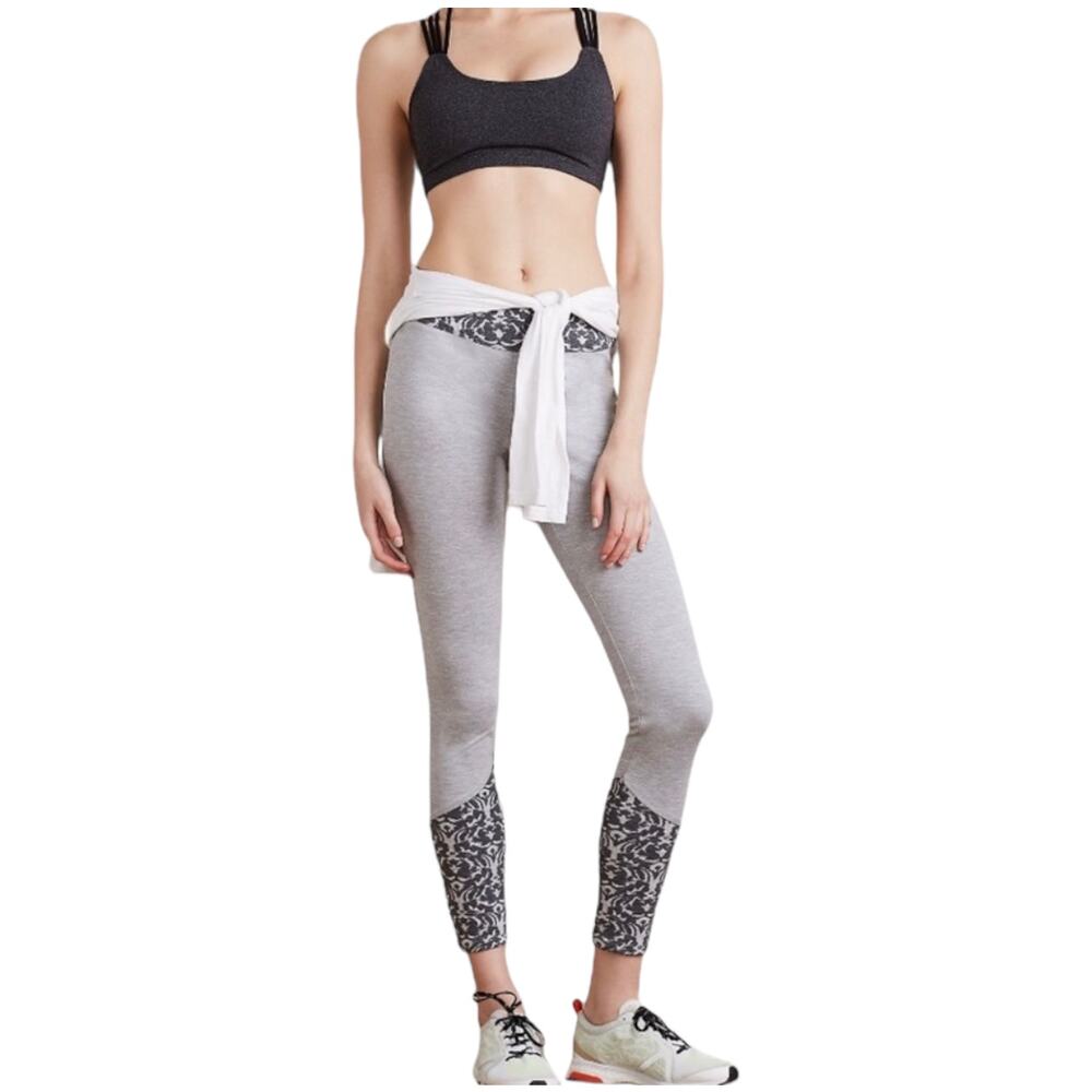 Anthropologie Pure + Good Gray Jacquard-Trimmed Leggings Small Workout Gym